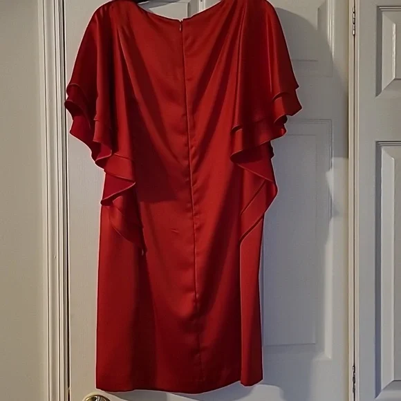 NWT Lauren Ralph Lauren Red Sheath Dress with Flutter Sleeves for Cocktail - Picture 7 of 9